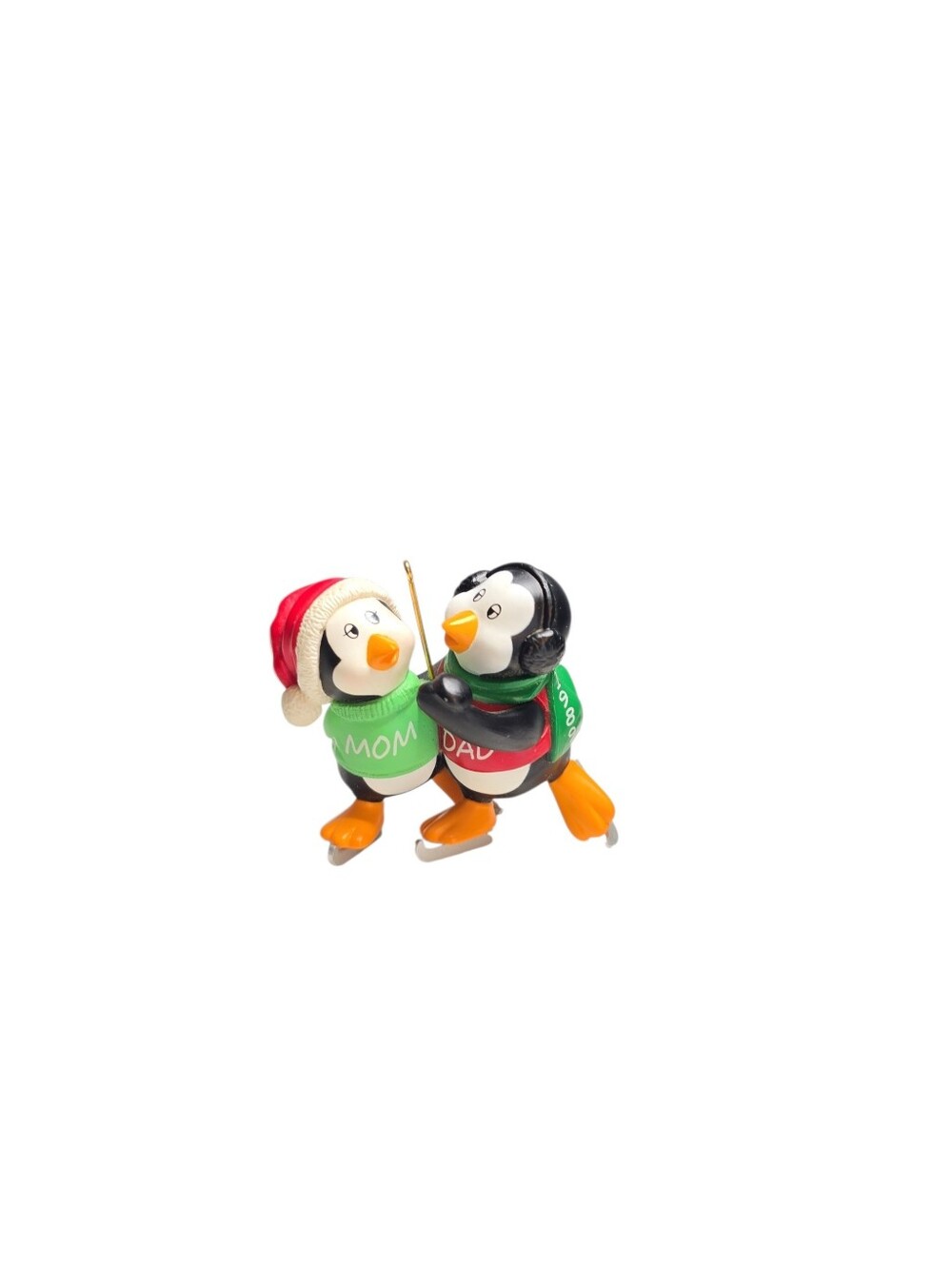 Vintage 1989 Hallmark Mom & Dad Ice Skating Penguins Christmas Ornament